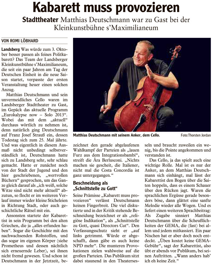 Bild der Kritik aus dem Landsberger Tagblatt vom 10.10.2013