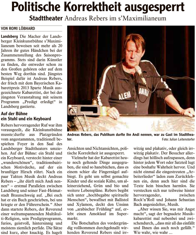Bild der Kritik aus dem Landsberger Tagblatt vom 30.10.2013