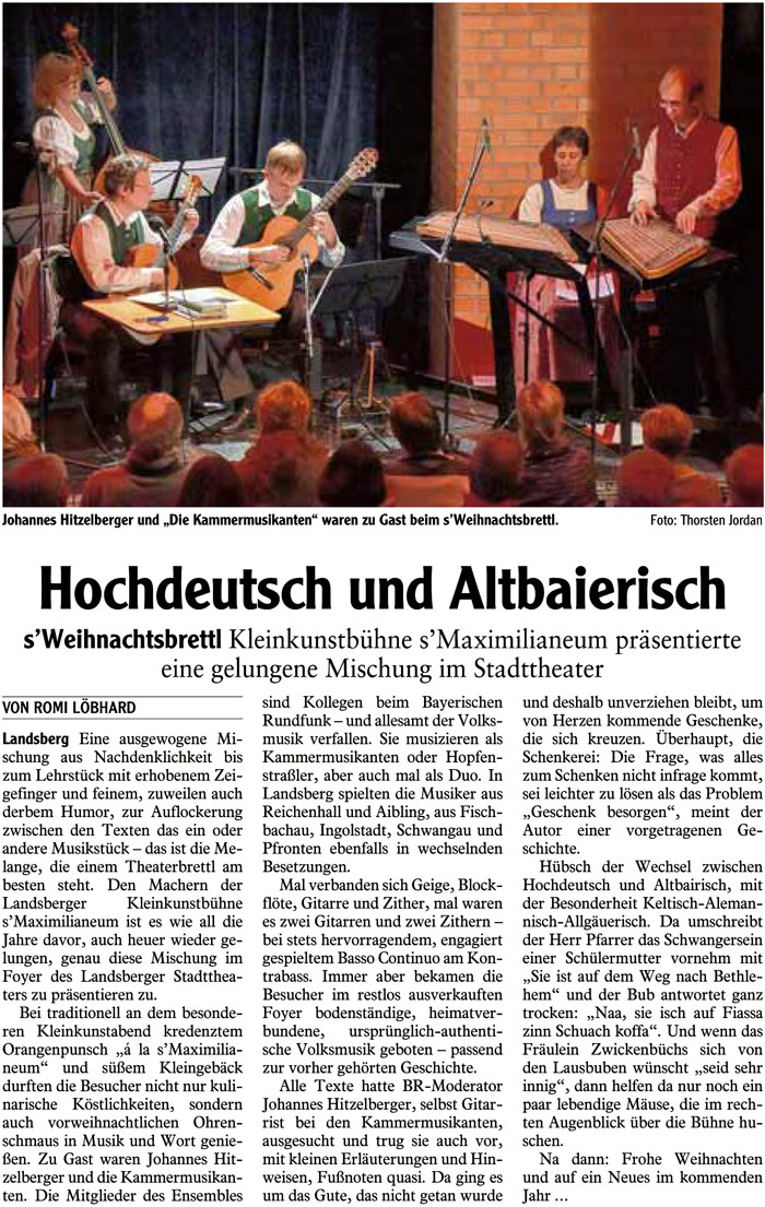 Bild der Kritik aus dem Landsberger Tagblatt vom 23.12.2015