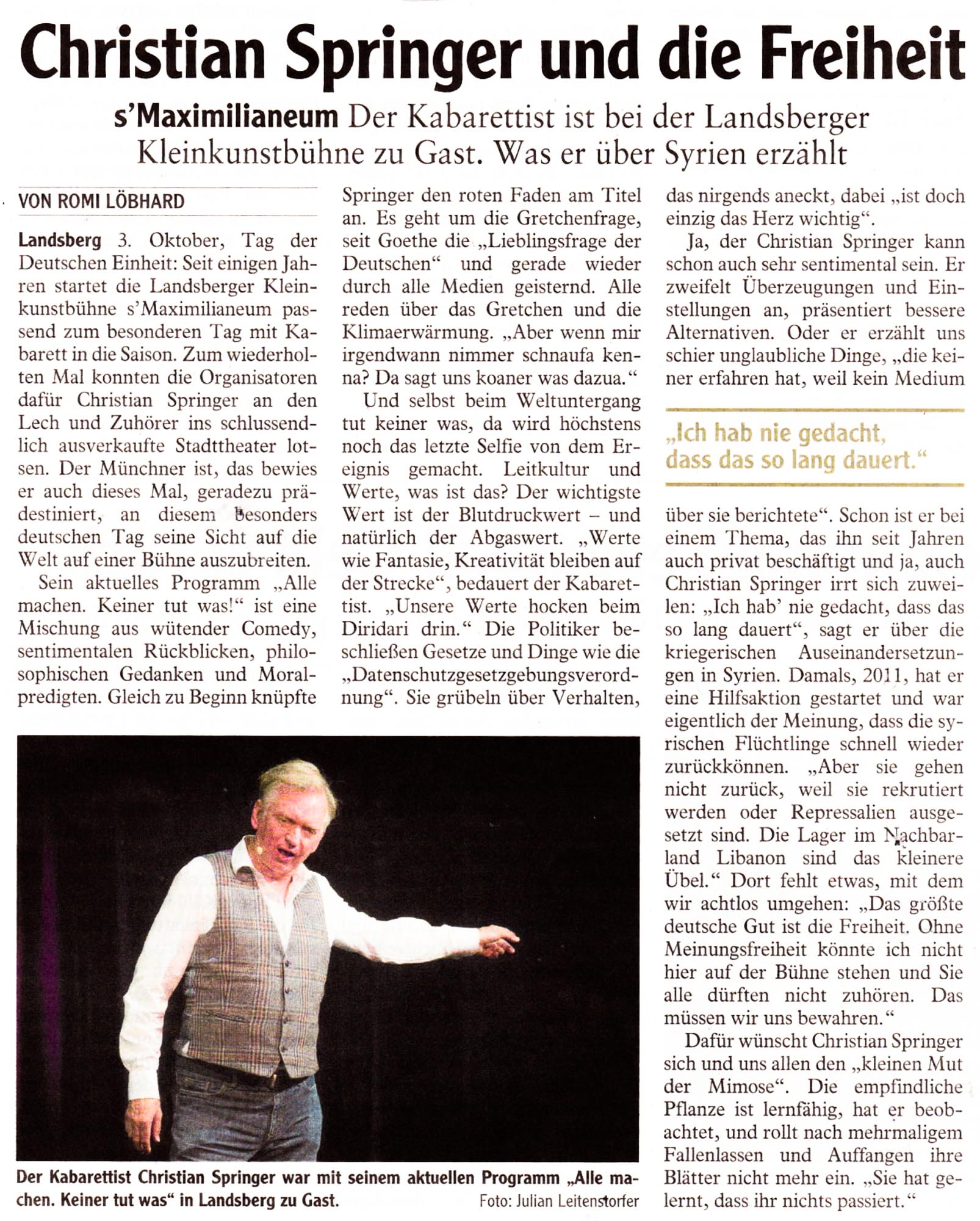Bild der Kritik aus dem Landsberger Tagblatt vom 05.10.2019