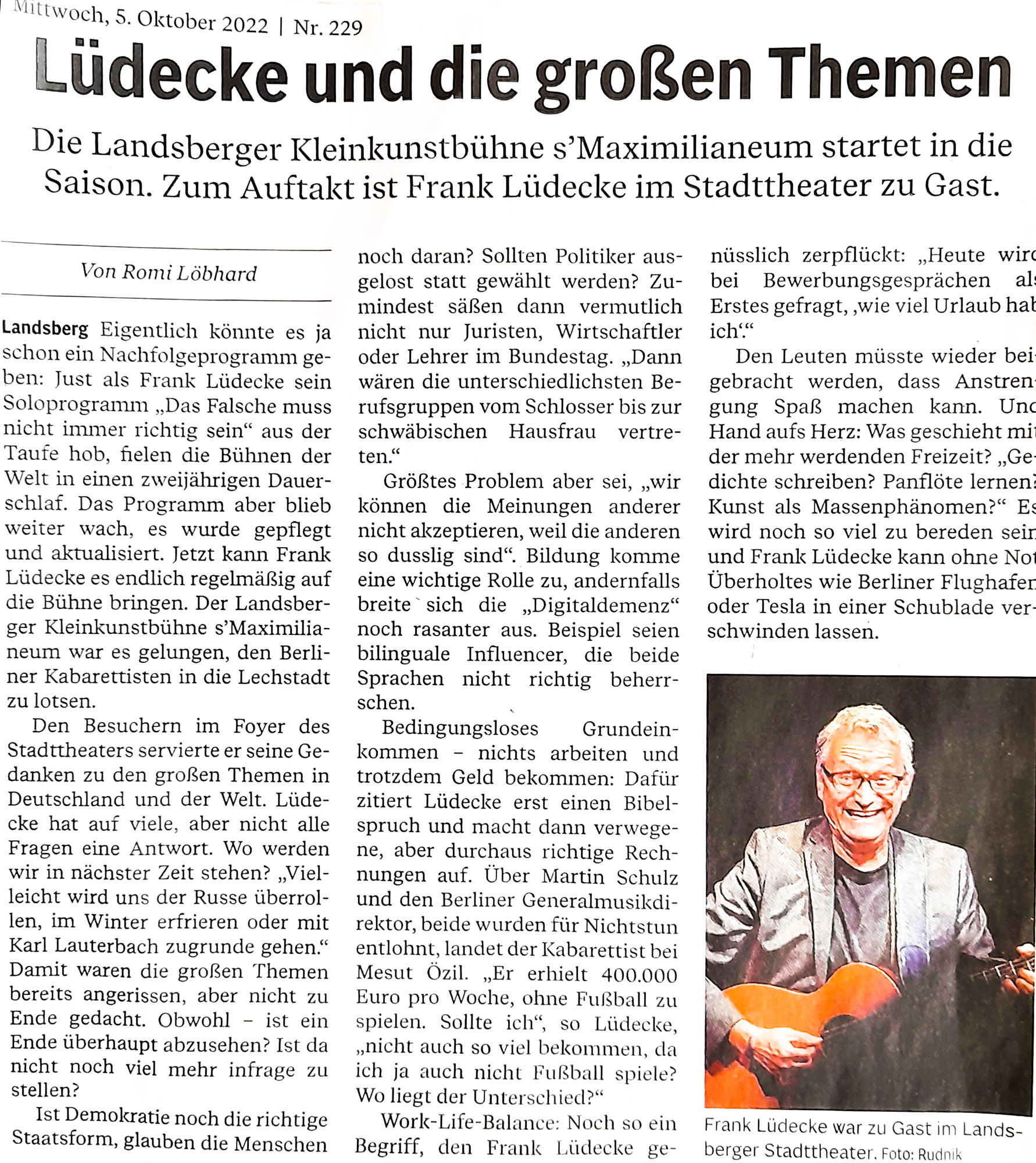 Bild der Kritik aus dem Landsberger Tagblatt vom 05.10.2022